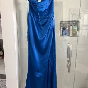 Elegant Blue Satin Prom Dress